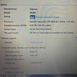 Gateway NE56R Intel B820 @1.7Ghz, 4gb Ram & 500gb Harddrive Laptop
